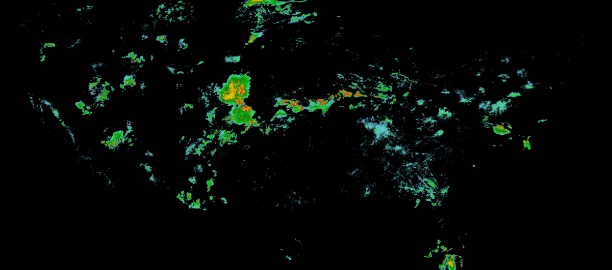 Animated weather radar over the United States, last hour